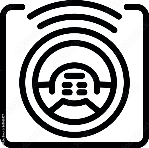Icon of a self driving system with a sensor sending information to a steering wheel