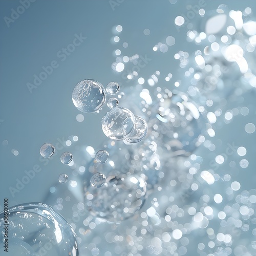 Water bubble, Elegant and professional design with light blue background, light white and silver themes. Soft lighting and blurred motion effects with white bubbles