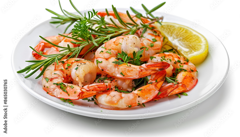 Fresh boiled prawns shrimp on plate on white background isolated Fresh boiled prawns shrimp on plate on white background isolated