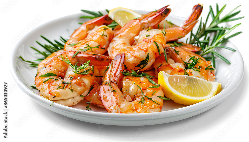 Fresh boiled prawns shrimp on plate on white background isolated Fresh boiled prawns shrimp on plate on white background isolated