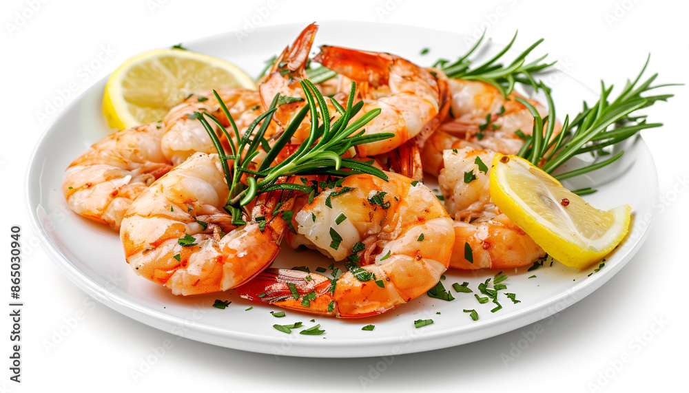 Fresh boiled prawns shrimp on plate on white background isolated Fresh boiled prawns shrimp on plate on white background isolated