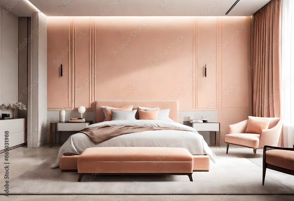 Fototapeta premium Interno casa. Camera da letto matrimoniale elegante e moderna.