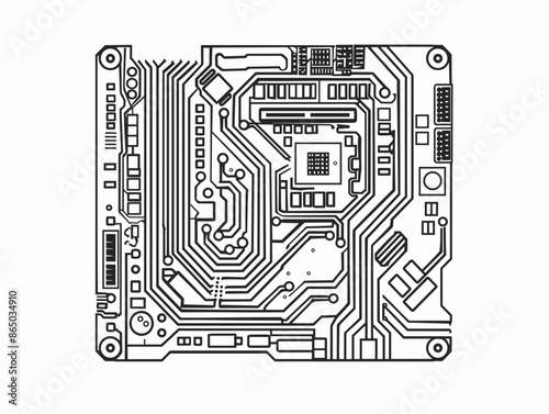 One-Line Motherboard Outline: A Minimalistic Depiction of a Computer's Core