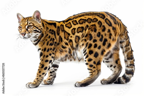 A tiger is walking on a white background