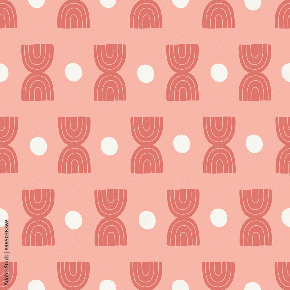 Retro seamless pattern with geometric shapes on pink background Retro seamless pattern with geometric shapes on pink background