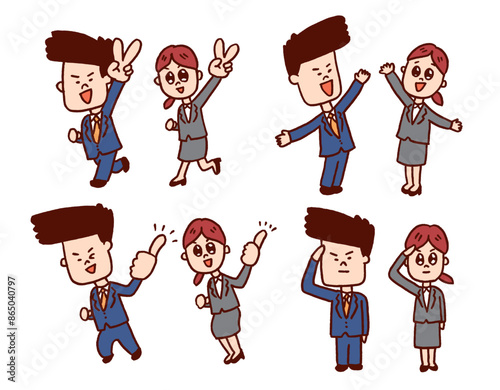 面白い髪型が特徴の頑張る新入社員のキャライラスト