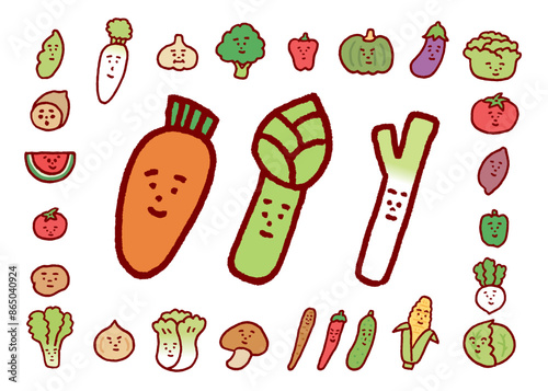 かわいい顔がついた野菜のキャライラスト