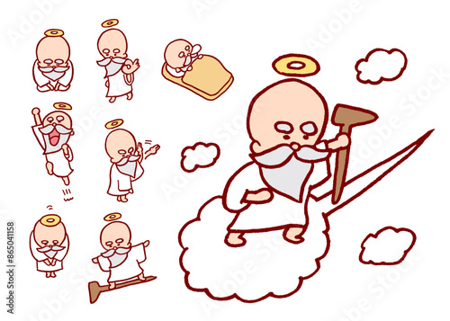 頭に輪っかを乗せた髭を生やしたかわいい神様