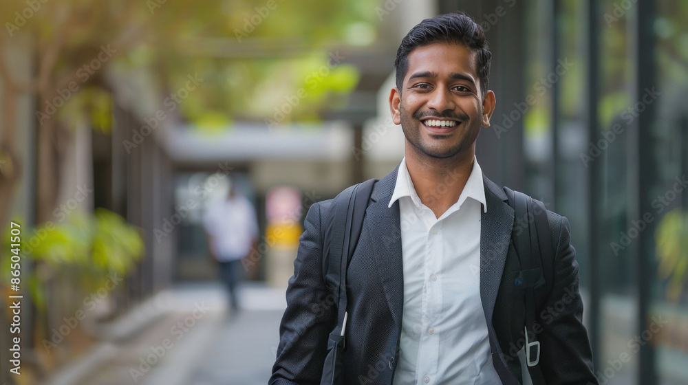 young indian man standing on street and smiling young indian man standing on street and smiling