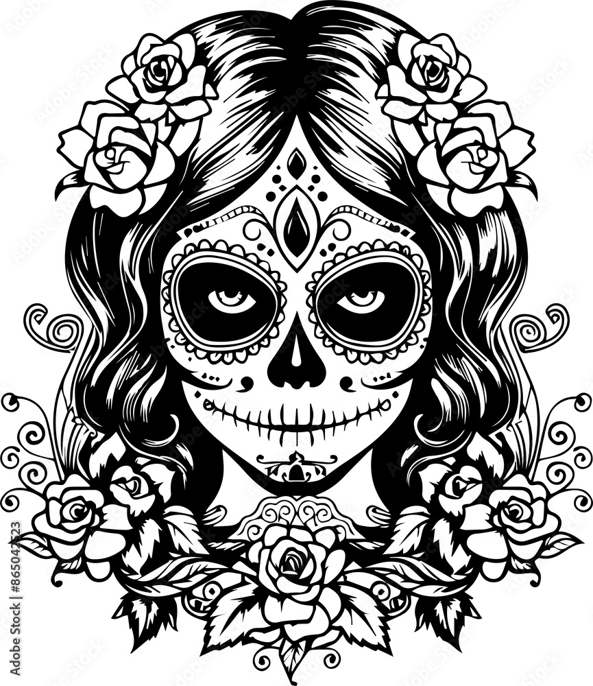 Fototapeta premium La Catrina Sugar Skull Festival Halloween Day of the Dead Graphics