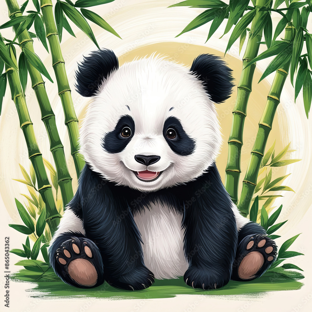 Vibrant digital illustration of a cute panda Vibrant digital illustration of a cute panda