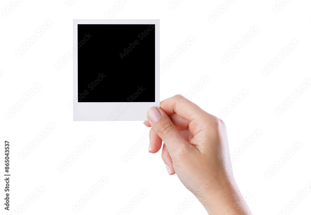Hand holding blank photo frame on isolated white background Hand holding blank photo frame on isolated white background