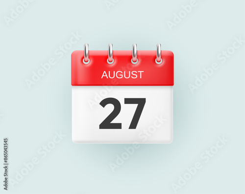 Realistic 3D calendar icon isolated on a light background. Vector illustration.