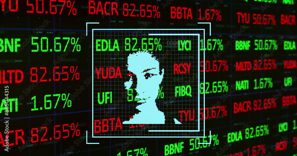 Fototapeta premium Image of biometric photo and financial data processing