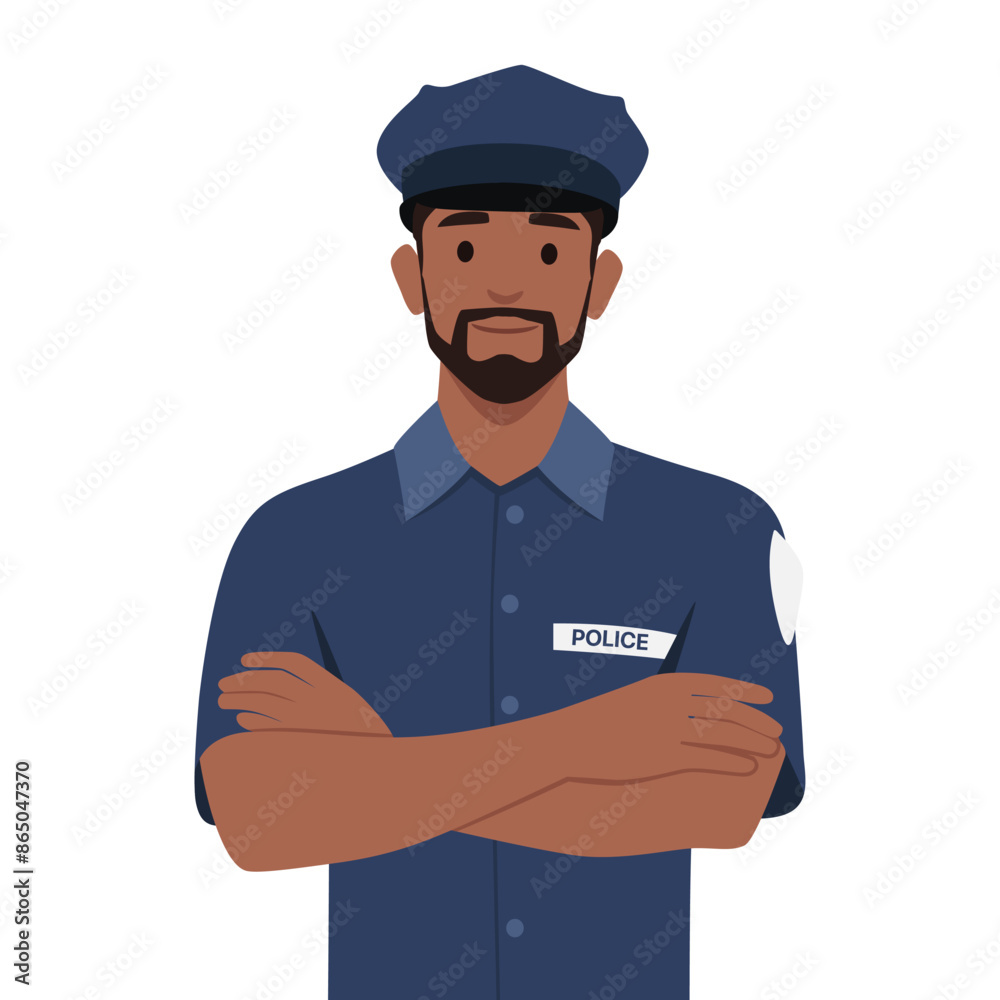 Police officer. Man in form of policing. Flat vector illustration isolated on white background Police officer. Man in form of policing. Flat vector illustration isolated on white background