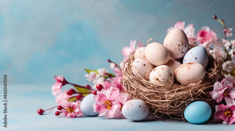 a nest with eggs and flowers a nest with eggs and flowers