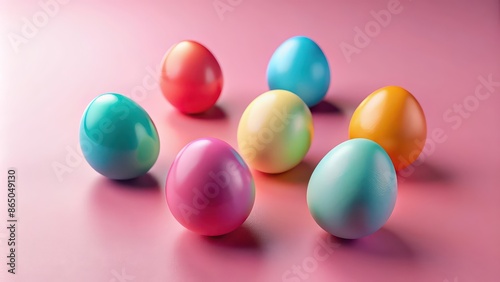 Colorful eggs on a pink surface in a postminimalist render by Alison Ge, Easter, vivid, pastel colors, festive