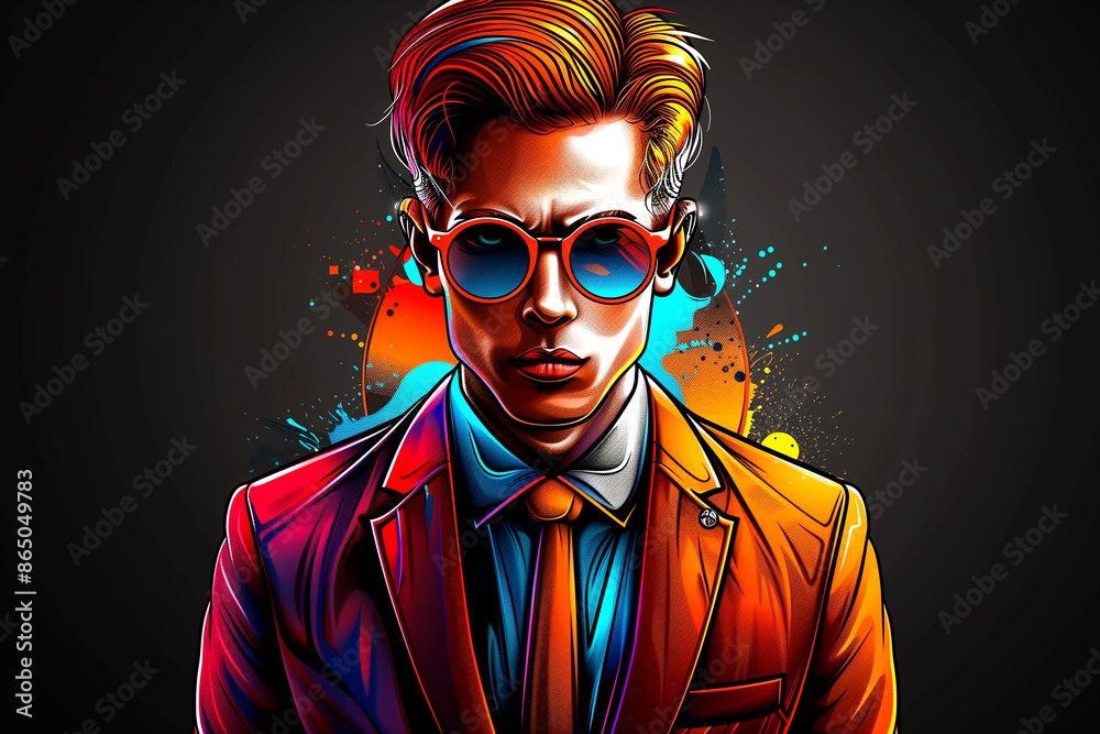 Fototapeta premium A man in a suit and sunglasses is the main subject of the image