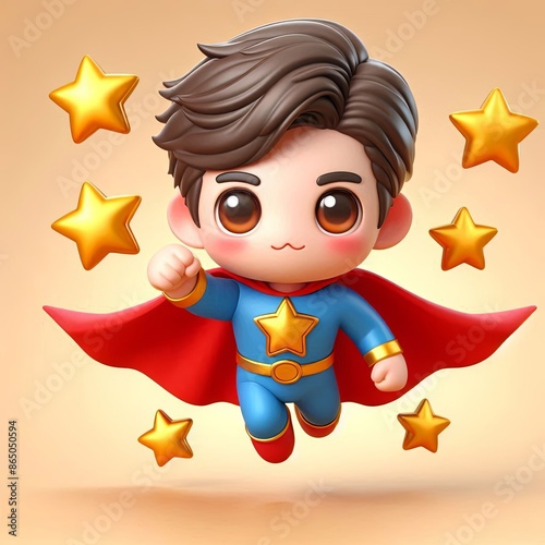 cute man super hero with star emblem flying cartoon,3d Generative AI