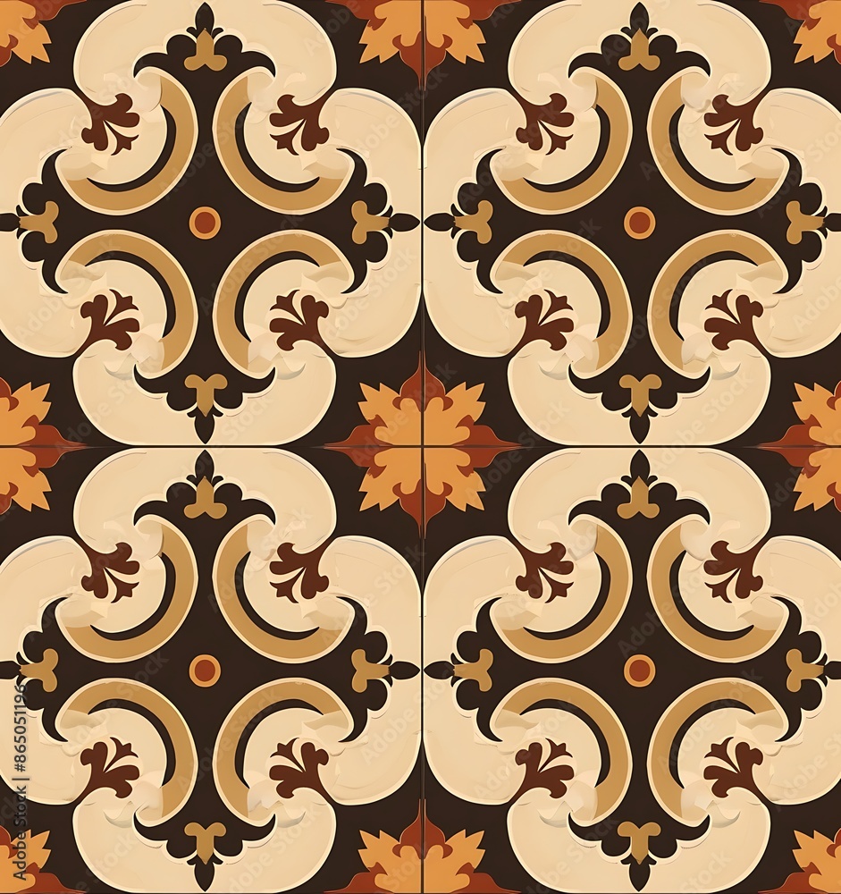 repeating tile pattern of medieval art nouveau style tiles with brown and beige colors, simple shapes, straight lines, geometrical shape repeating tile pattern of medieval art nouveau style tiles with brown and beige colors, simple shapes, straight lines, geometrical shape