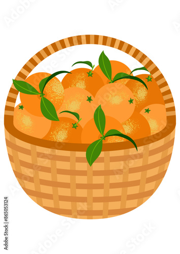 Wicker brown basket full of oranges