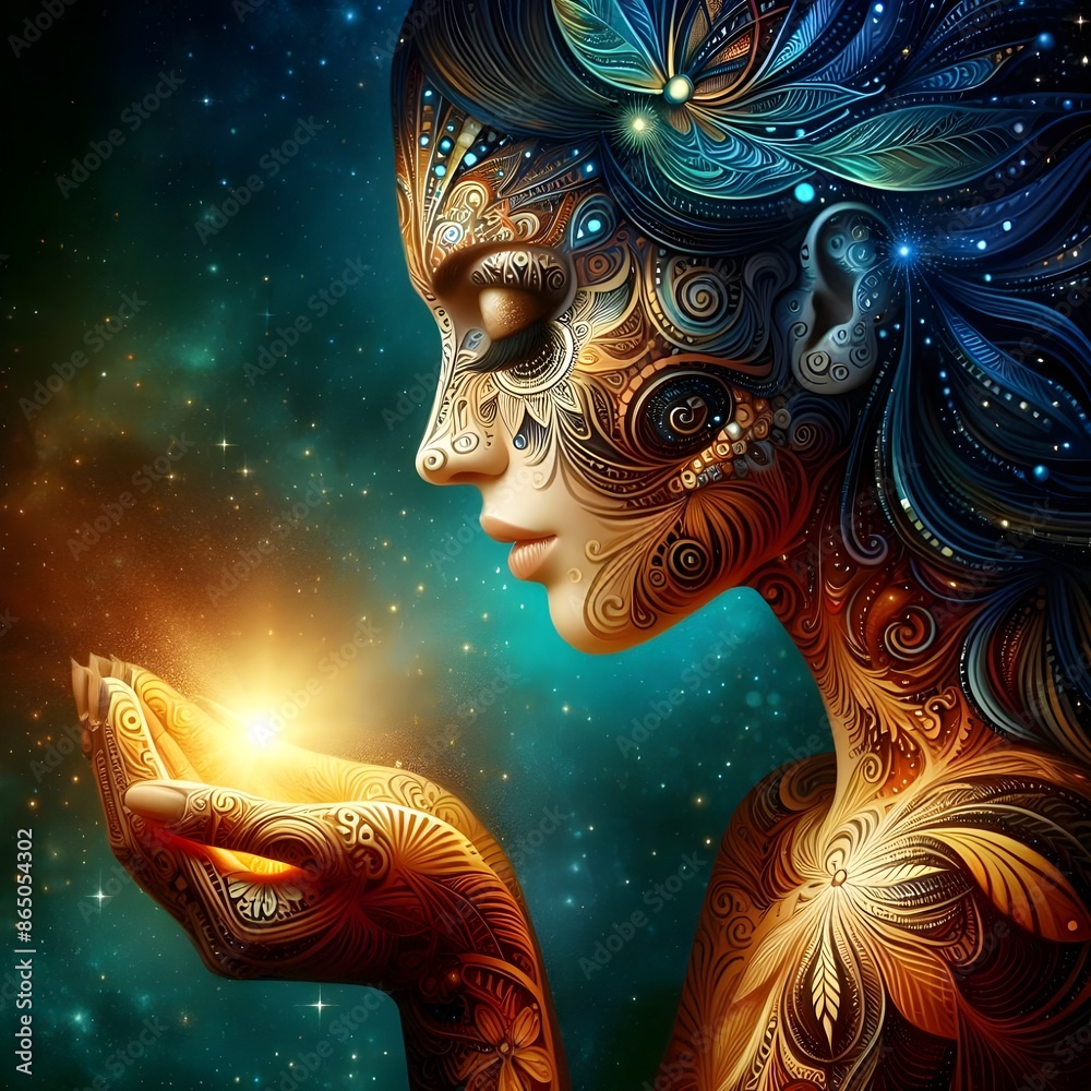 Side profile image of a stylishly decorated woman.
Side profile image of a stylishly decorated woman.
