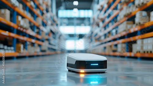 AI in retail with a robotic warehouse fulfillment center, showcasing automated inventory management © EF Studio