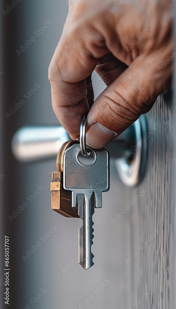 Close-up of a hand holding keys, unlocking a door. Represents security, access, and home. Ideal for real estate or security themes. Close-up of a hand holding keys, unlocking a door. Represents security, access, and home. Ideal for real estate or security themes.