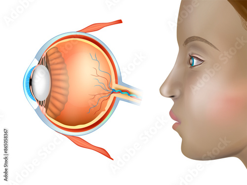 Otolaryngology. Medical poster with human eye anatomy.