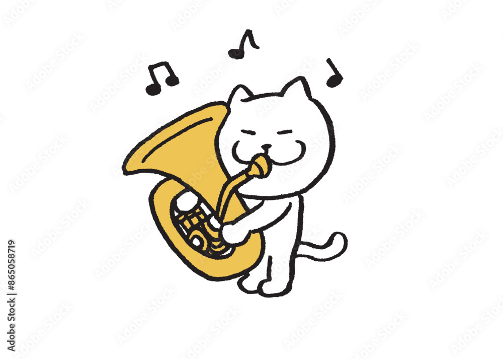 かわいい白猫キャラの楽器演奏 かわいい白猫キャラの楽器演奏