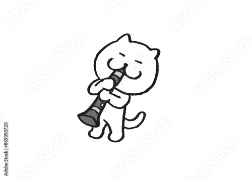 かわいい白猫キャラの楽器演奏