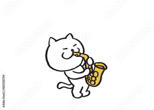 かわいい白猫キャラの楽器演奏