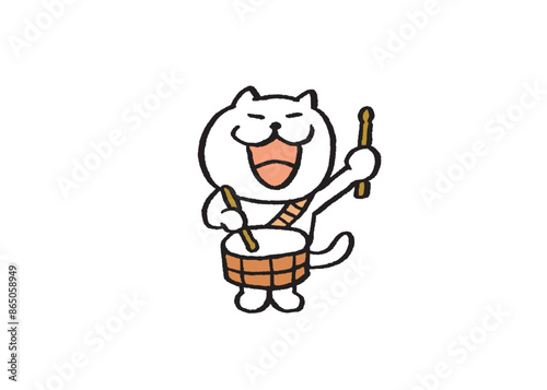 かわいい白猫キャラの楽器演奏