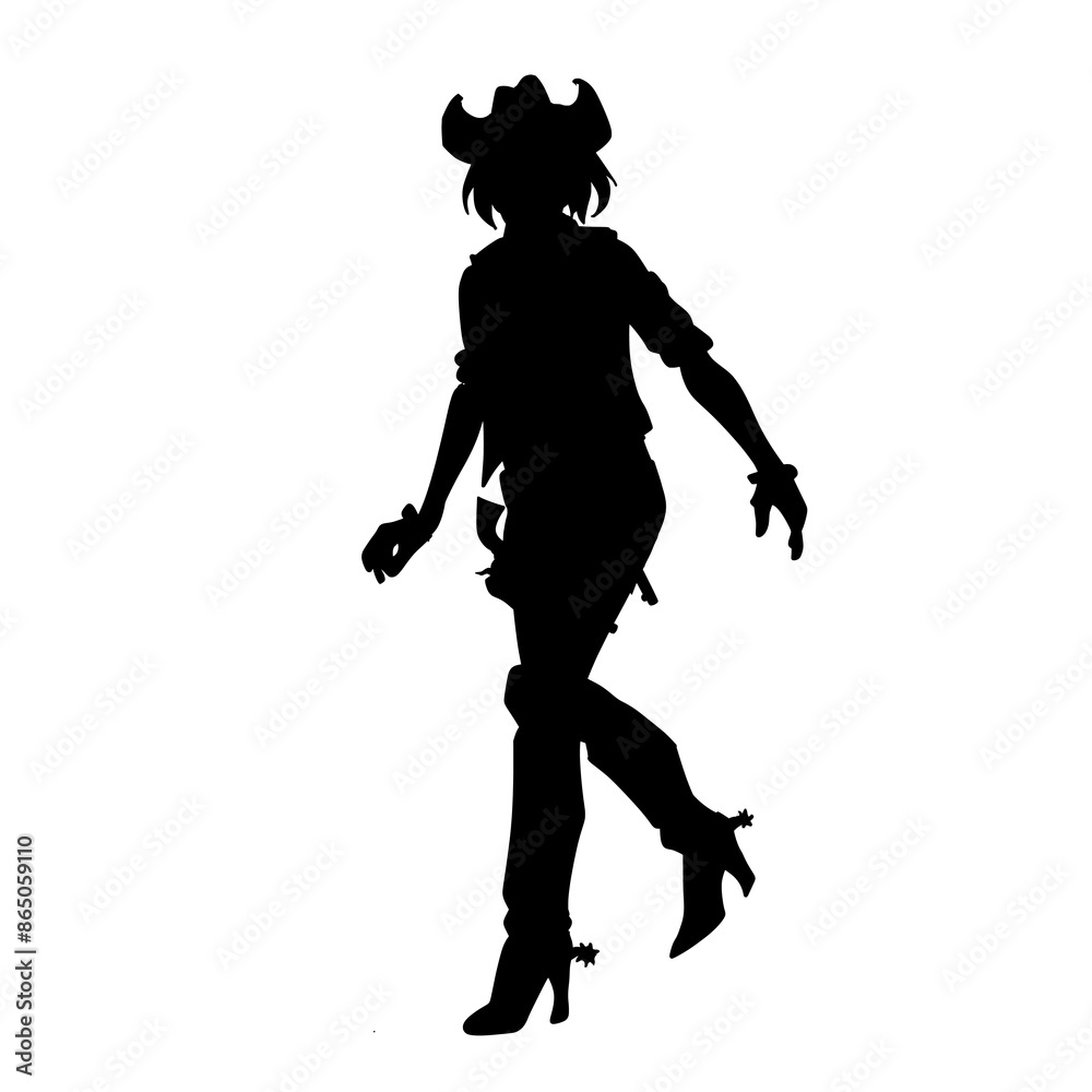 Obraz premium Cartoon Vector of a Cowgirl Silhouette Walking