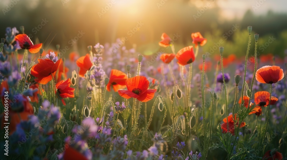 A field of poppies, bathed in the gentle light of dawn. Generative AI A field of poppies, bathed in the gentle light of dawn. Generative AI