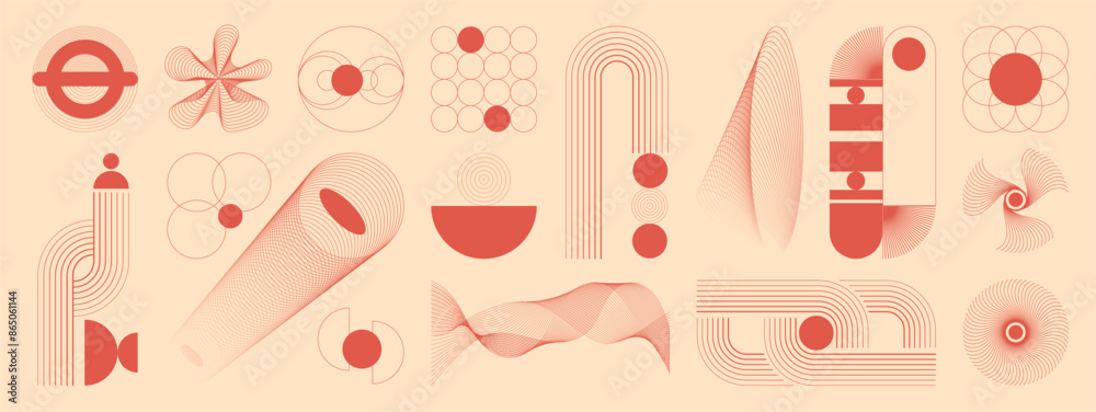 Hand drawn abstract minimal element mid century vector set. Aesthetic contemporary stripe line art, geometric shape in monochrome. Art form design for wall art, decoration, wallpaper. Hand drawn abstract minimal element mid century vector set. Aesthetic contemporary stripe line art, geometric shape in monochrome. Art form design for wall art, decoration, wallpaper.