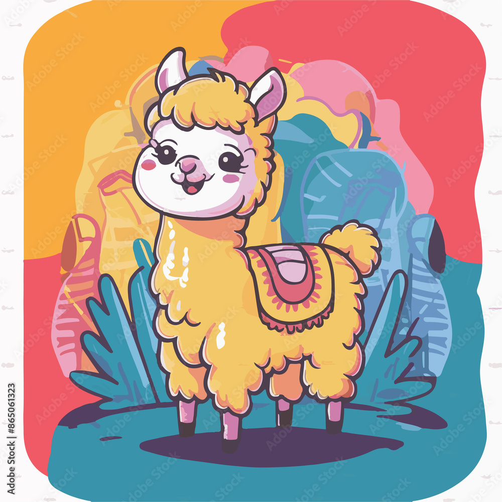 Fototapeta premium cute lama illustration wallpaper