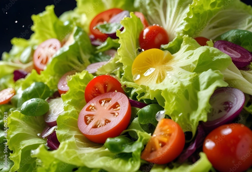 Healty fresh salad with small tomatoes, waterdrops on it, some oil and salt, littel onions, summer snack, dark background, healty card sample, fitness card sample, fitness food, healty food background Healty fresh salad with small tomatoes, waterdrops on it, some oil and salt, littel onions, summer snack, dark background, healty card sample, fitness card sample, fitness food, healty food background