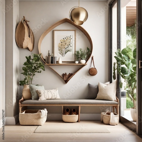 A stylish entryway with a welcoming bench, tasteful artwork, and functional storage creates a heart-touching home interior.