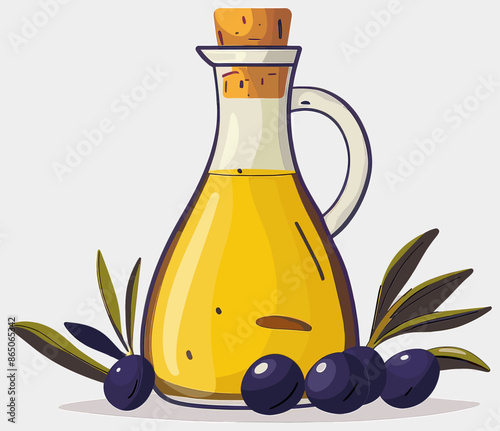 Olive Oil Bottle with Olives and Leaves