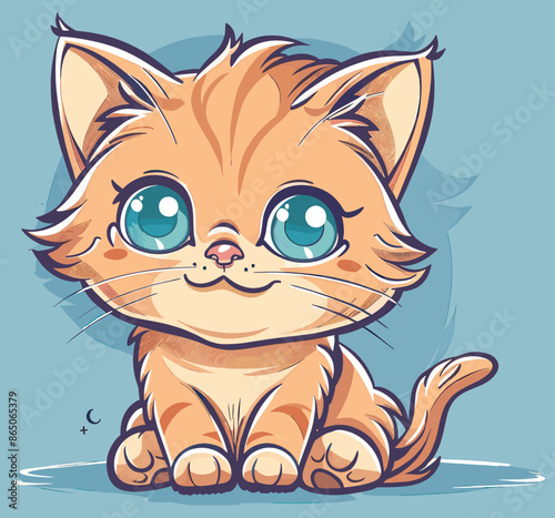 Cute Cartoon Kitten with Big Blue Eyes