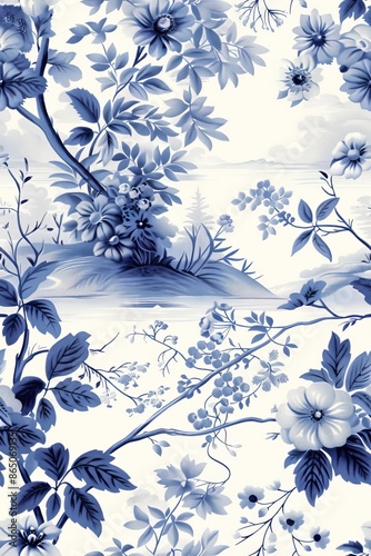 A blue and white floral pattern. photo
