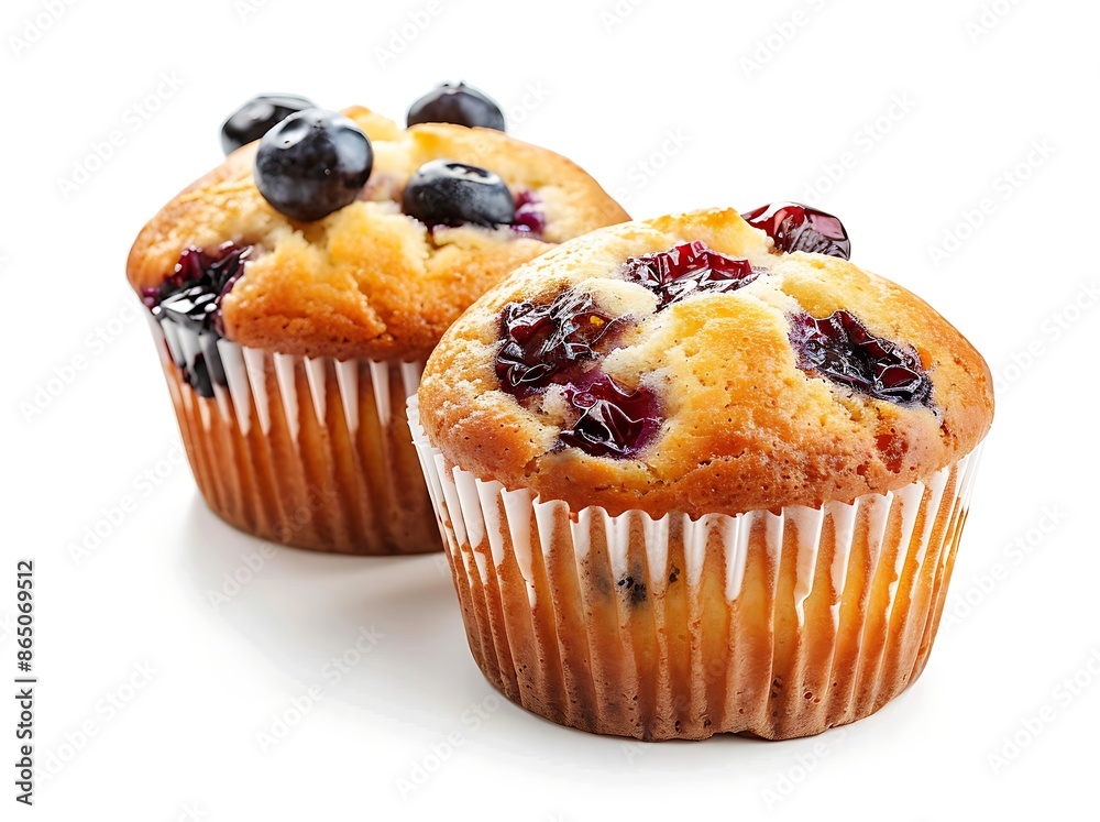 two fresh muffins isolated on white background, detailed photo, cinematic light, 35mm lens f/20 two fresh muffins isolated on white background, detailed photo, cinematic light, 35mm lens f/20