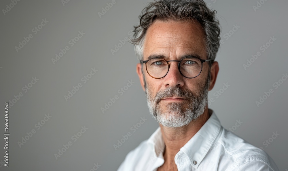 Obraz premium Mature Male Accountant in White Shirt and Glasses