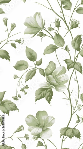 Green floral pattern on white background.