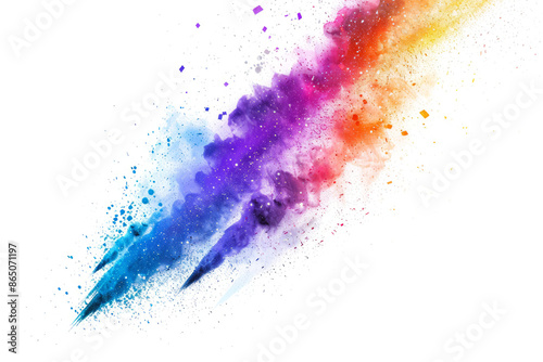 A meteor shower with colorful explosions on a white background photo