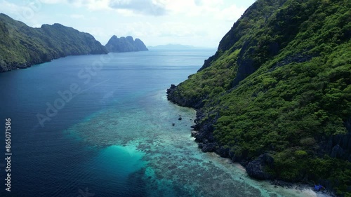 Aerial view of Tapiutan Strait between Matinloc Island and Tapiutan Island in El Nido, Philippines photo