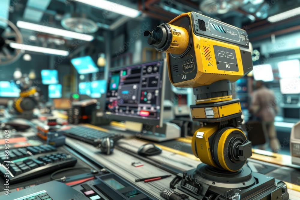High-tech machinery integrated with AI technology, illustrating the innovation and advanced capabilities of artificial intelligence in industrial settings. High-tech machinery integrated with AI technology, illustrating the innovation and advanced capabilities of artificial intelligence in industrial settings.