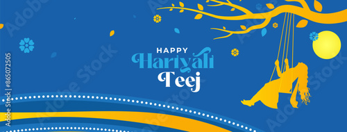 Happy Teej Festival Vector Banner Illustration, Hariyali Teej means green Teej photo