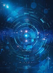 Futuristic digital interface with glowing blue lights and abstract technology background